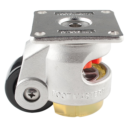 Foot Master Leveling Caster, 50 mm Nylon Wheel, 73x73 mm Plate, Swivel, 280 kg Cap, PU Pad, Stainless Steel SGDN-60-F-NYN-CUR